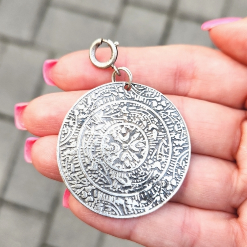 Anthropologie Silver Tone Native American Art Etched Medallion Charm